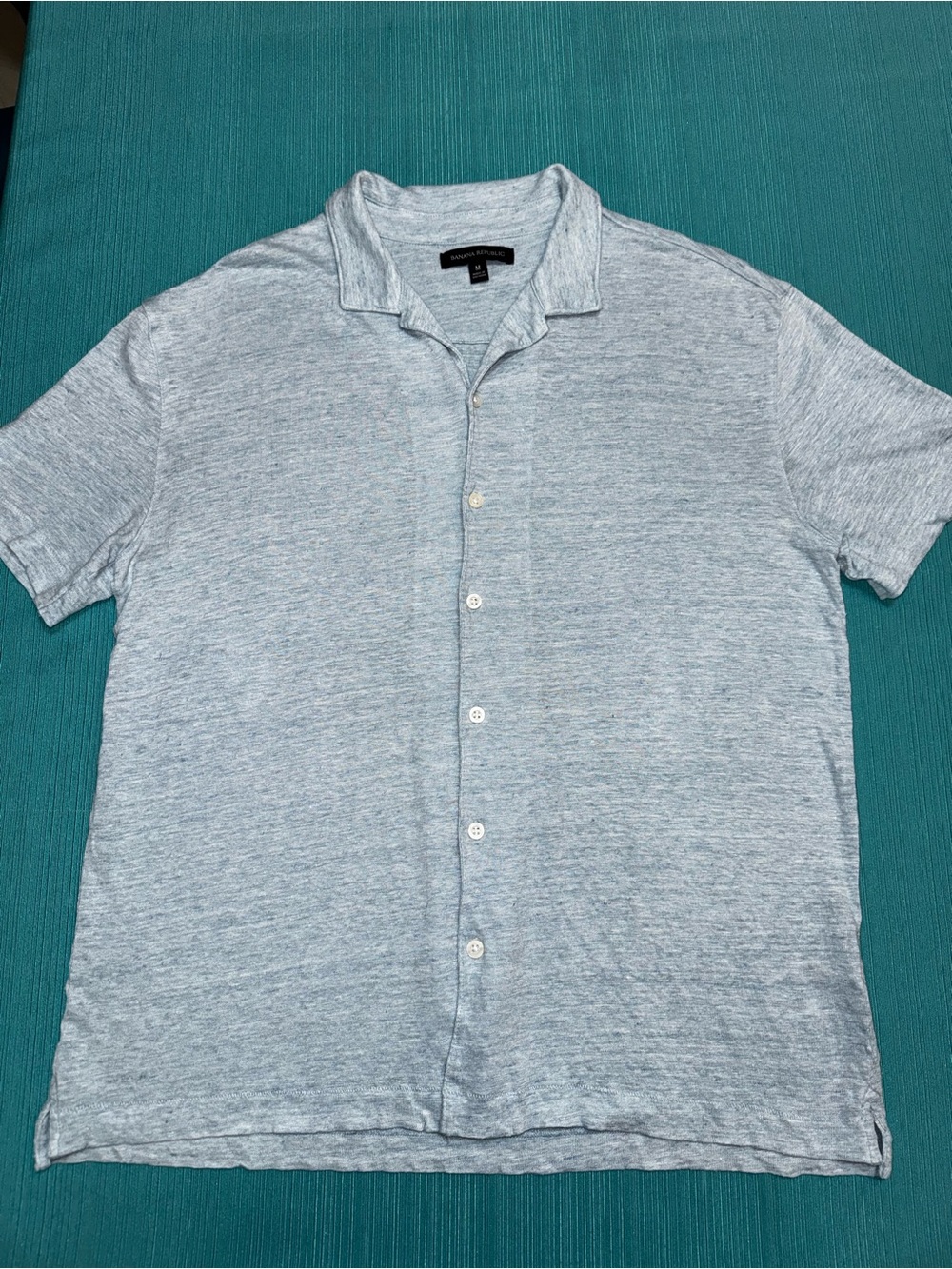 Banana Republic Men’s M Blue-grey Solid 100% Linen Knit Polo Shirt, Short Sleeve